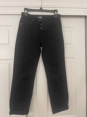 Free People Black Distressed Button-Fly Jeans
